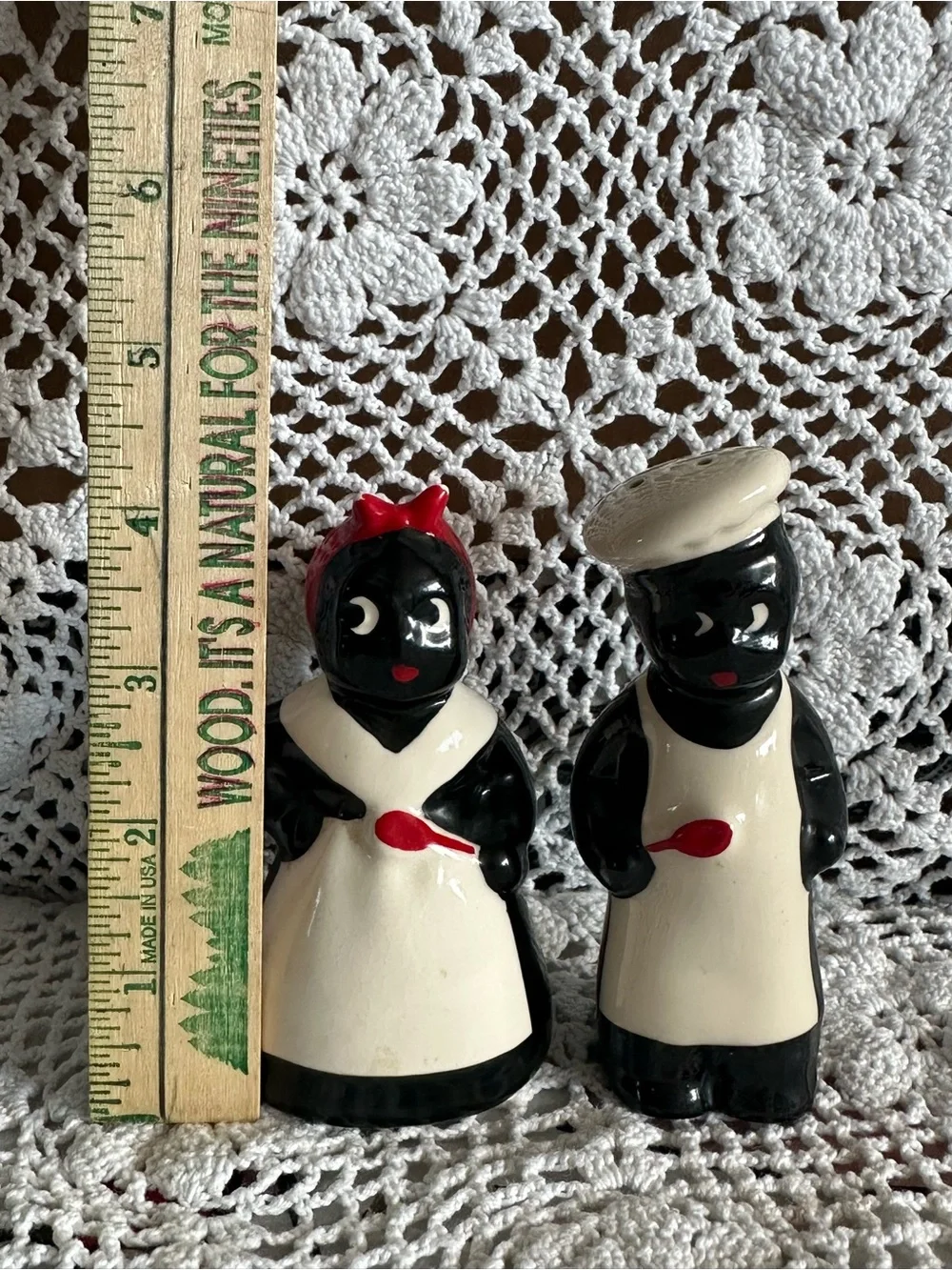 F&F Black & White Ceramic Salt and Pepper Shaker Set with Red Accents